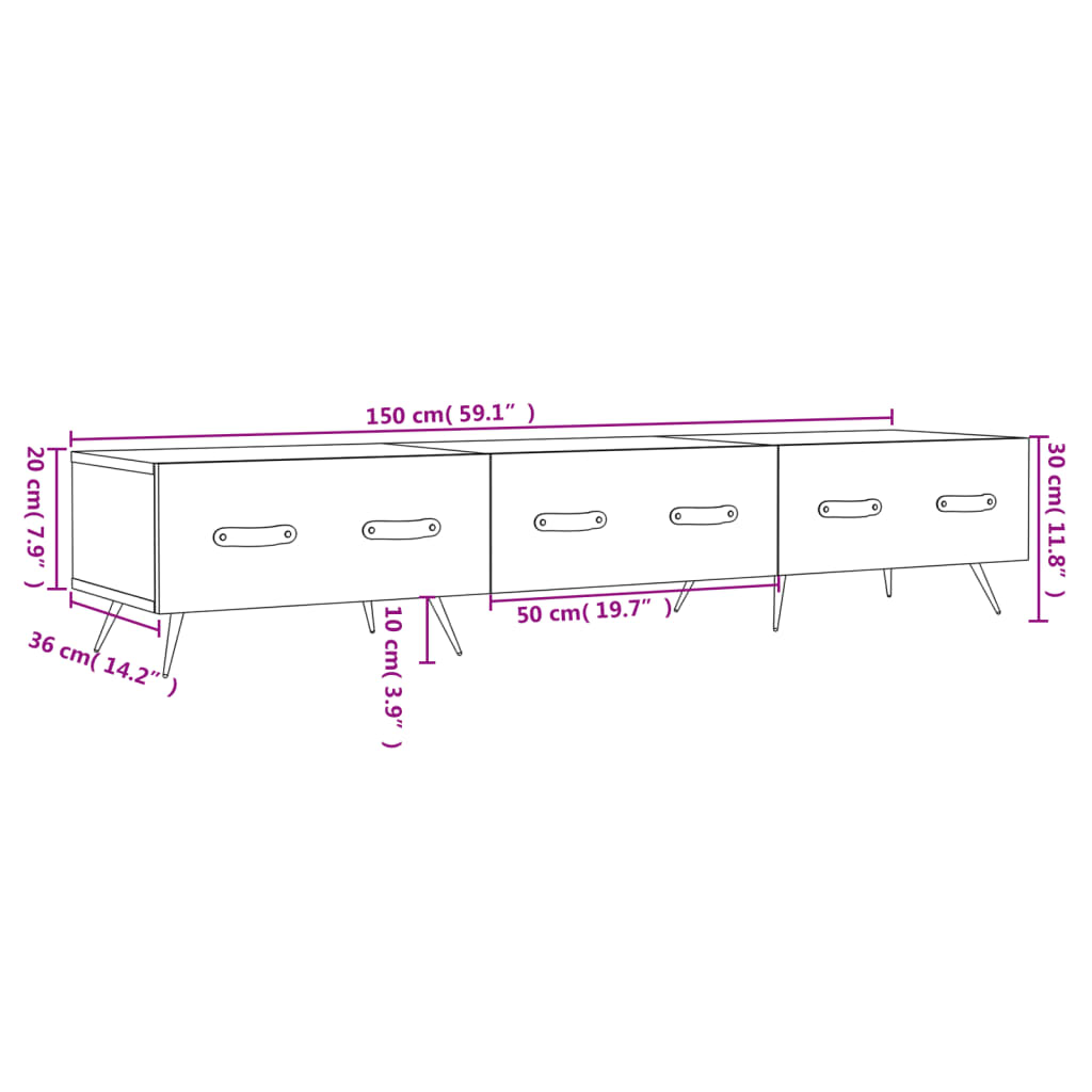 Móvel de TV 150x36x30 cm derivados de madeira branco brilhante