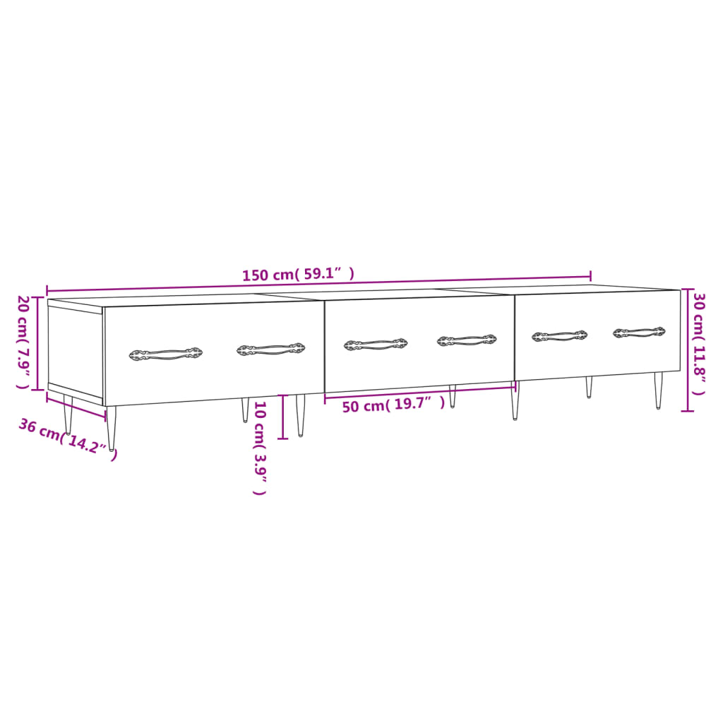 Móvel de TV 150x36x30 cm derivados de madeira branco