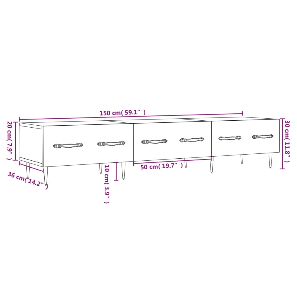 Móvel de TV 150x36x30 cm derivados de madeira branco brilhante