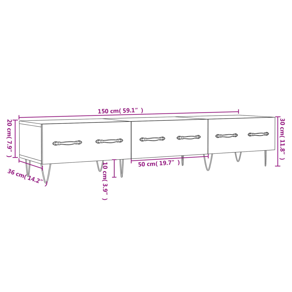 Móvel de TV 150x36x30 cm derivados de madeira branco