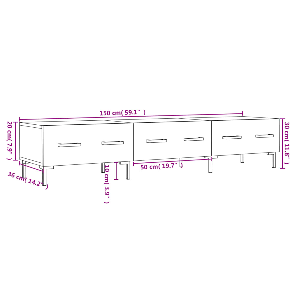 Móvel de TV 150x36x30 cm derivados de madeira branco