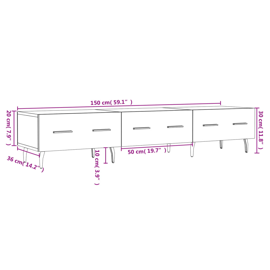 Móvel de TV 150x36x30 cm derivados de madeira branco brilhante