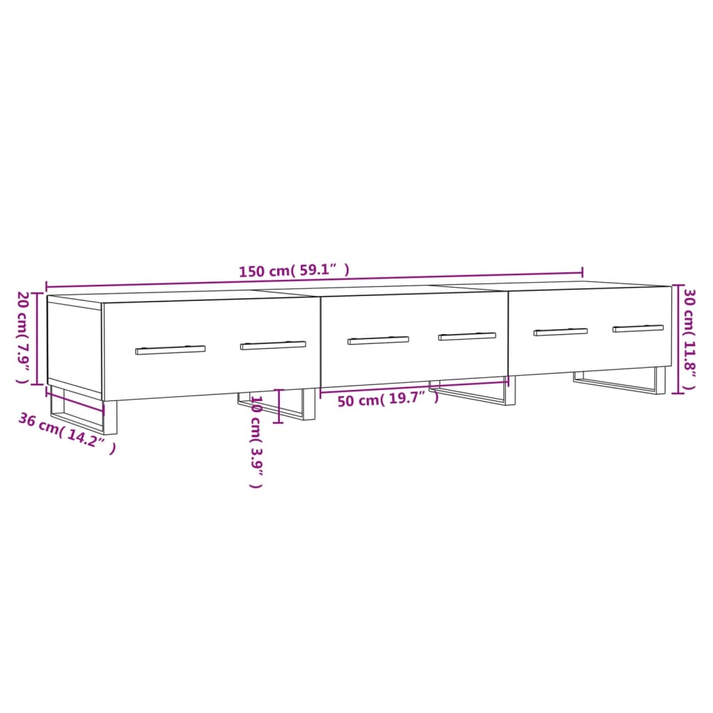 Móvel de TV 150x36x30 cm derivados de madeira branco