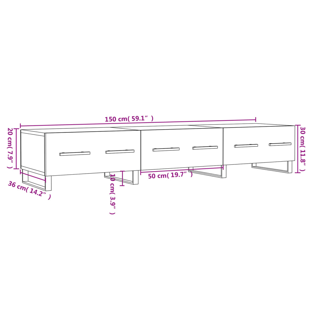 Móvel de TV 150x36x30 cm derivados de madeira branco brilhante