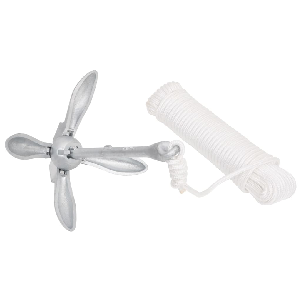 Âncora dobrável com corda 1,5 kg ferro maleável prateado