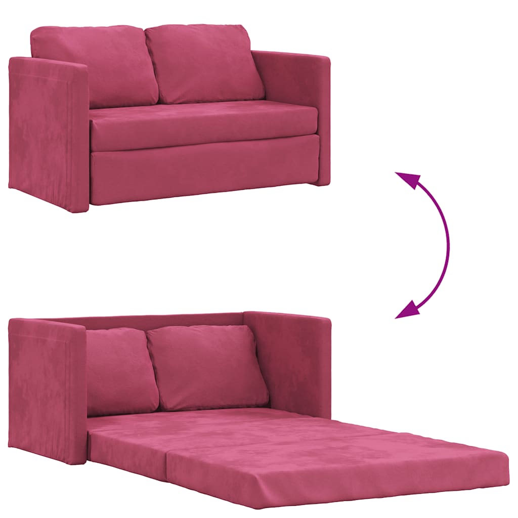 Sofá-cama sem pés 122x204x55 cm veludo vermelho tinto