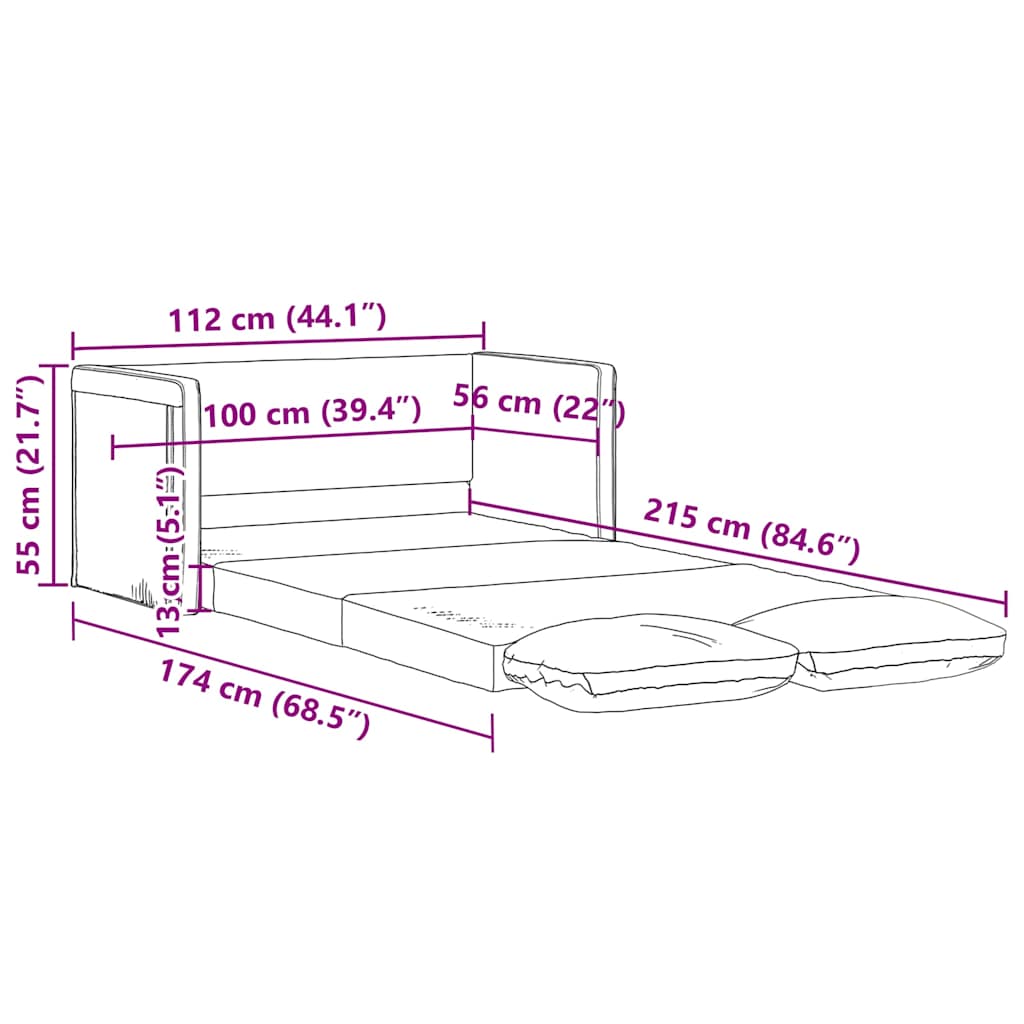 Sofá-cama sem pés 112x174x55 cm tecido preto