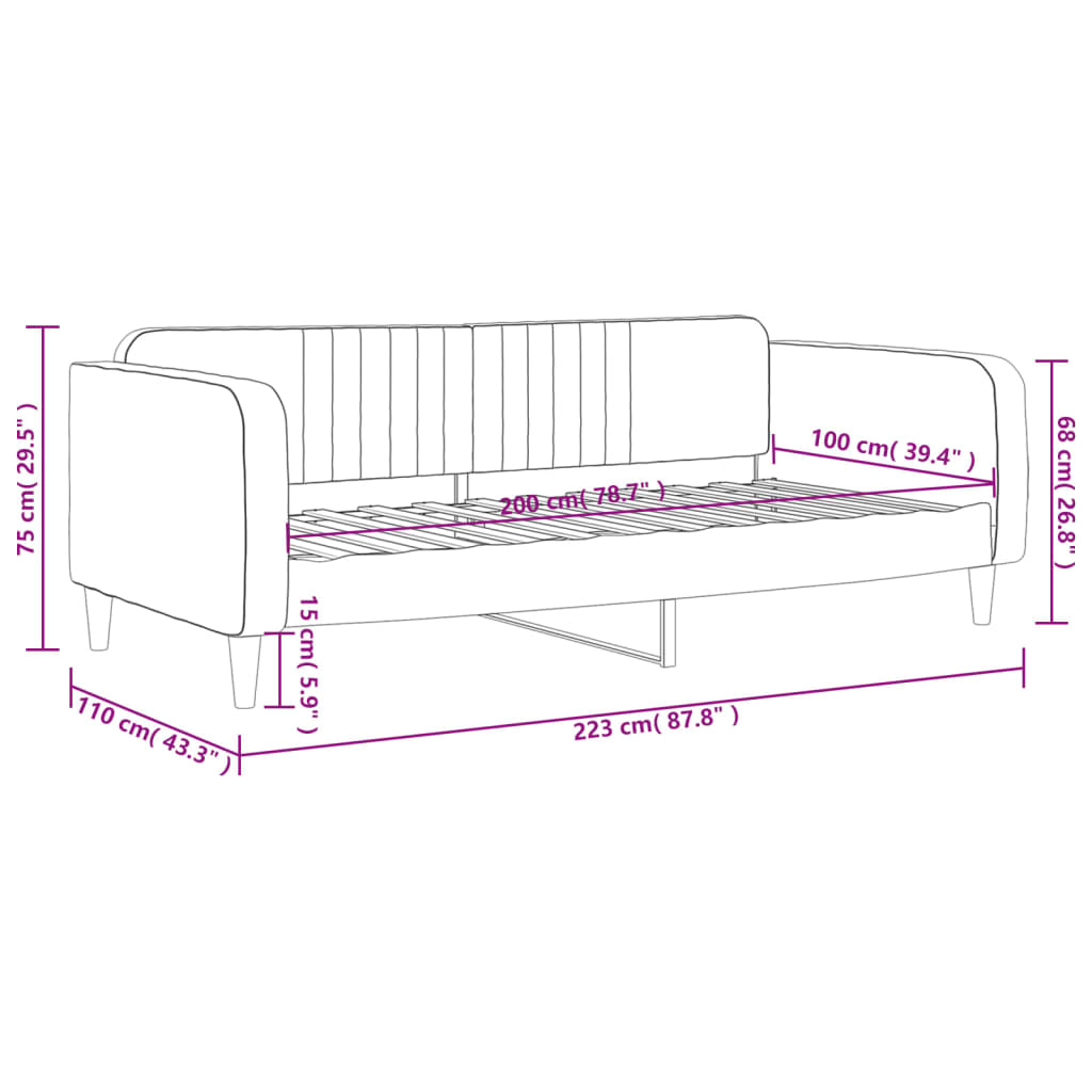 Sofá-cama 100x200 cm veludo rosa