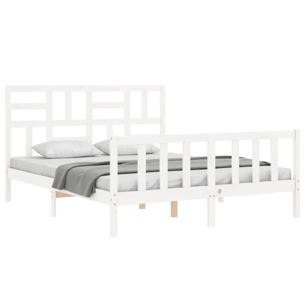 Estrutura de cama King Size com cabeceira madeira maciça branco