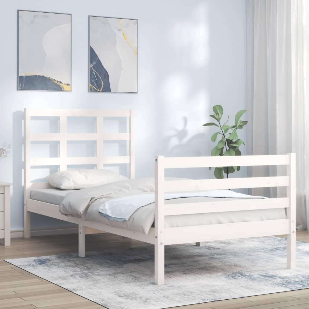 Estrutura de cama com cabeceira 100x200cm madeira maciça branco