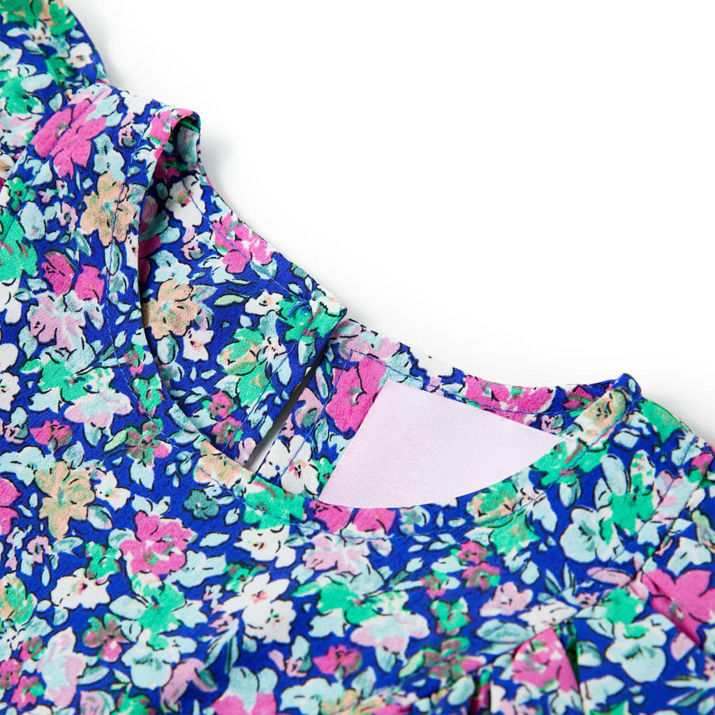 Vestido de manga com folhos para criança azul-cobalto 128