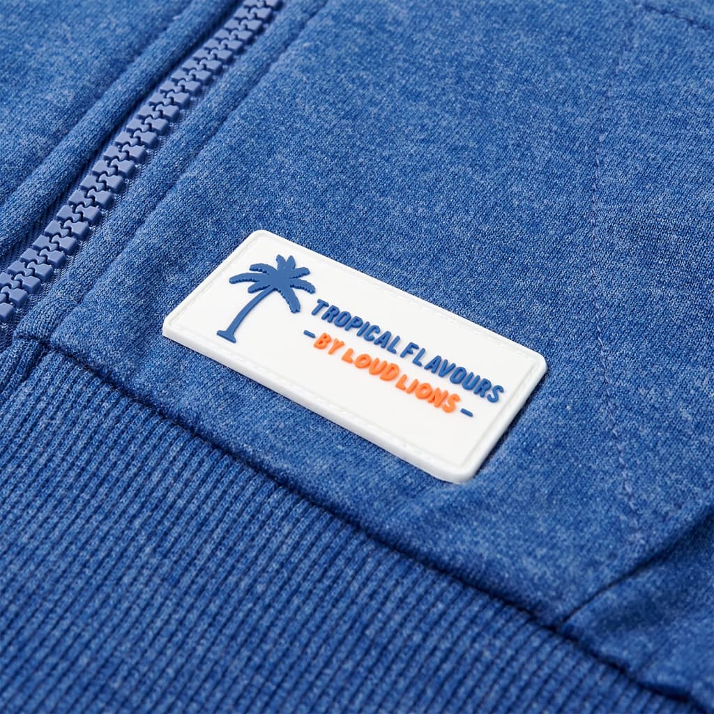 Sweatshirt para criança com capuz e fecho azul-escuro mesclado 104