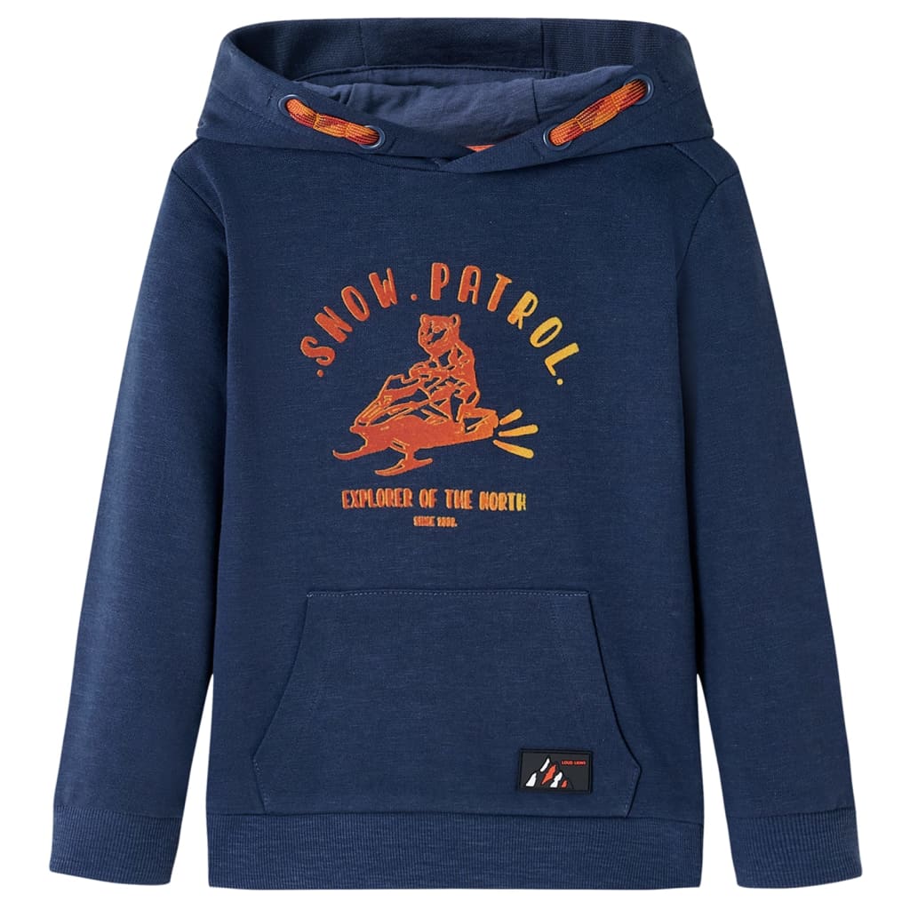 Sweatshirt para criança com capuz azul-marinho mesclado e laranja 128