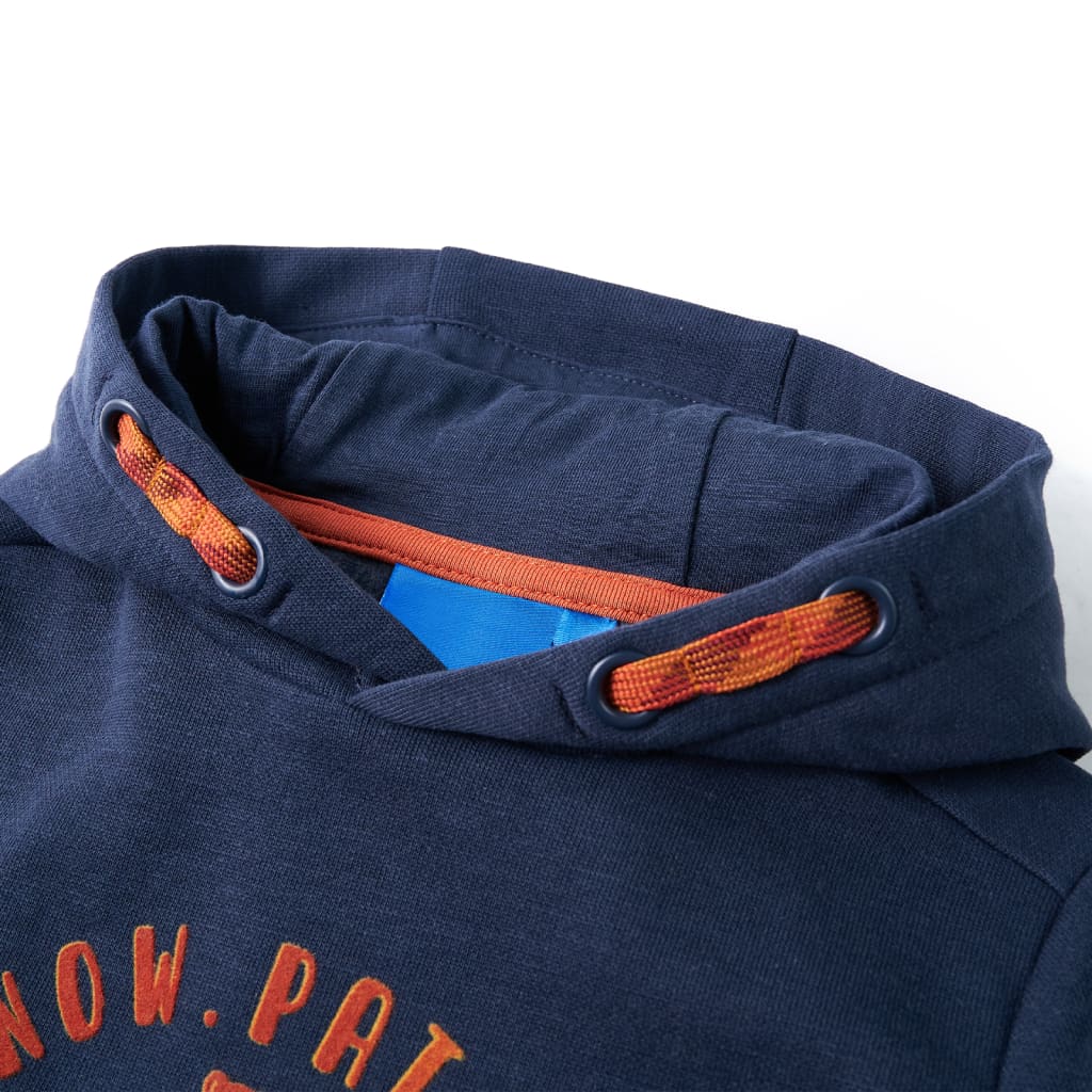 Sweatshirt para criança com capuz azul-marinho mesclado e laranja 128