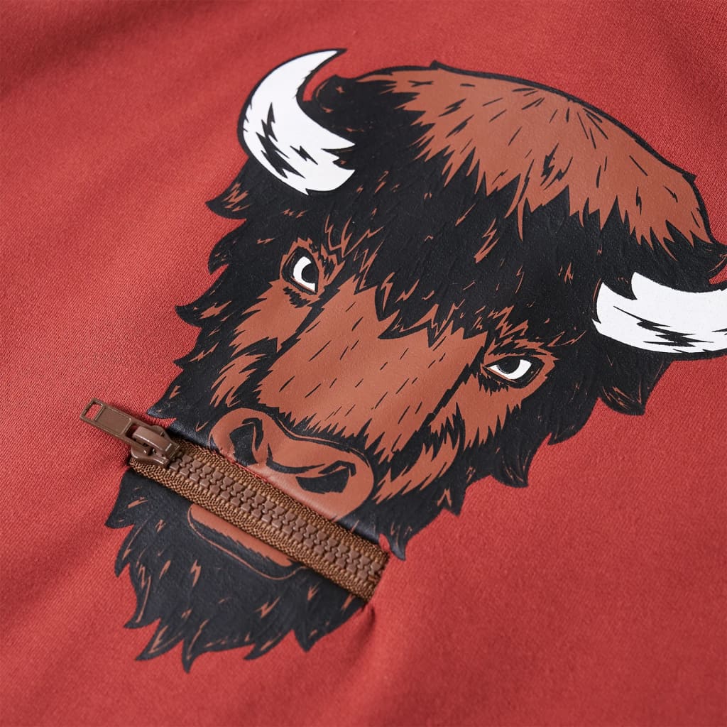 Sweatshirt infantil com capuz vermelho-queimado 140