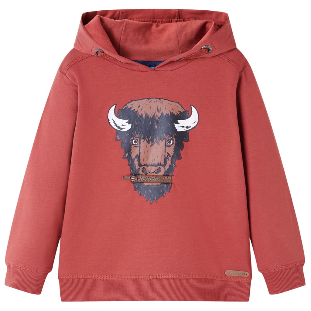 Sweatshirt infantil com capuz vermelho-queimado 140