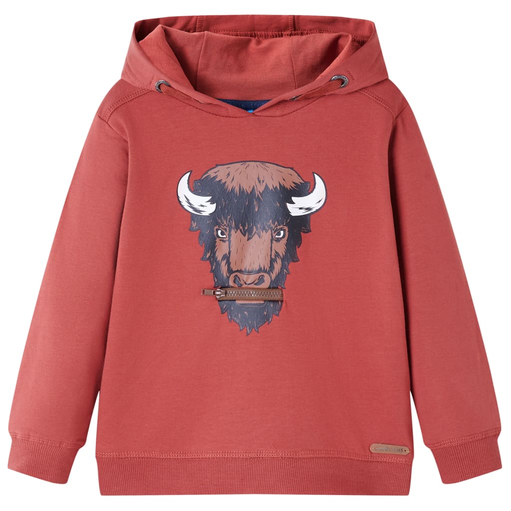 Sweatshirt infantil com capuz vermelho-queimado 140