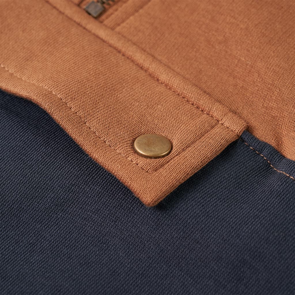 Sweatshirt para criança com capuz e meio fecho antracite/conhaque 128