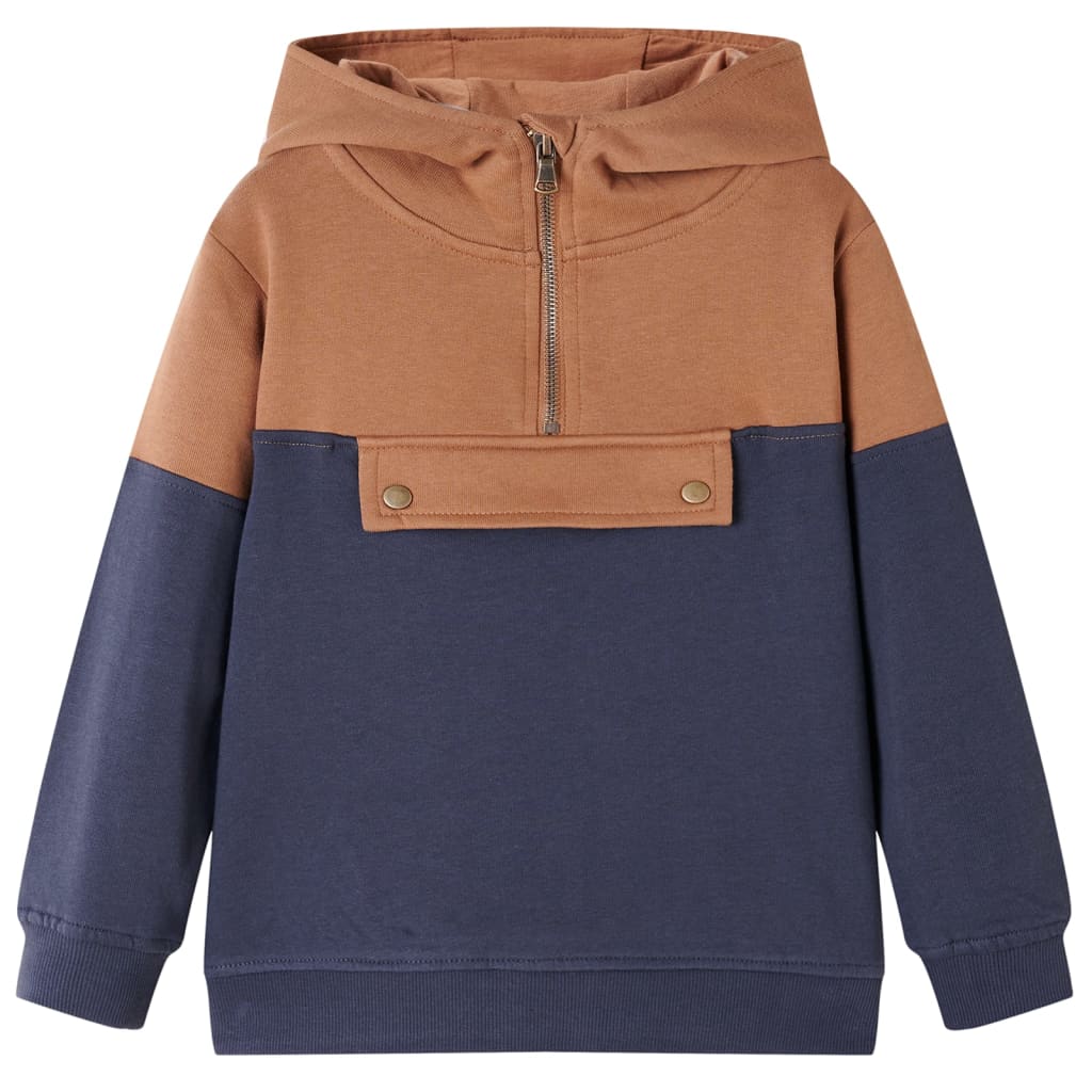 Sweatshirt para criança com capuz e meio fecho antracite/conhaque 128