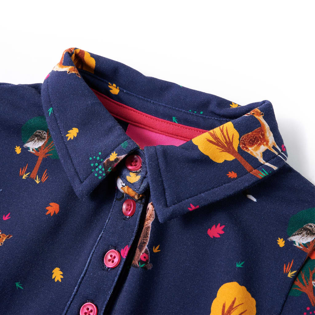 Vestido p/ criança c/ manga comprida e cordão azul-marinho 140