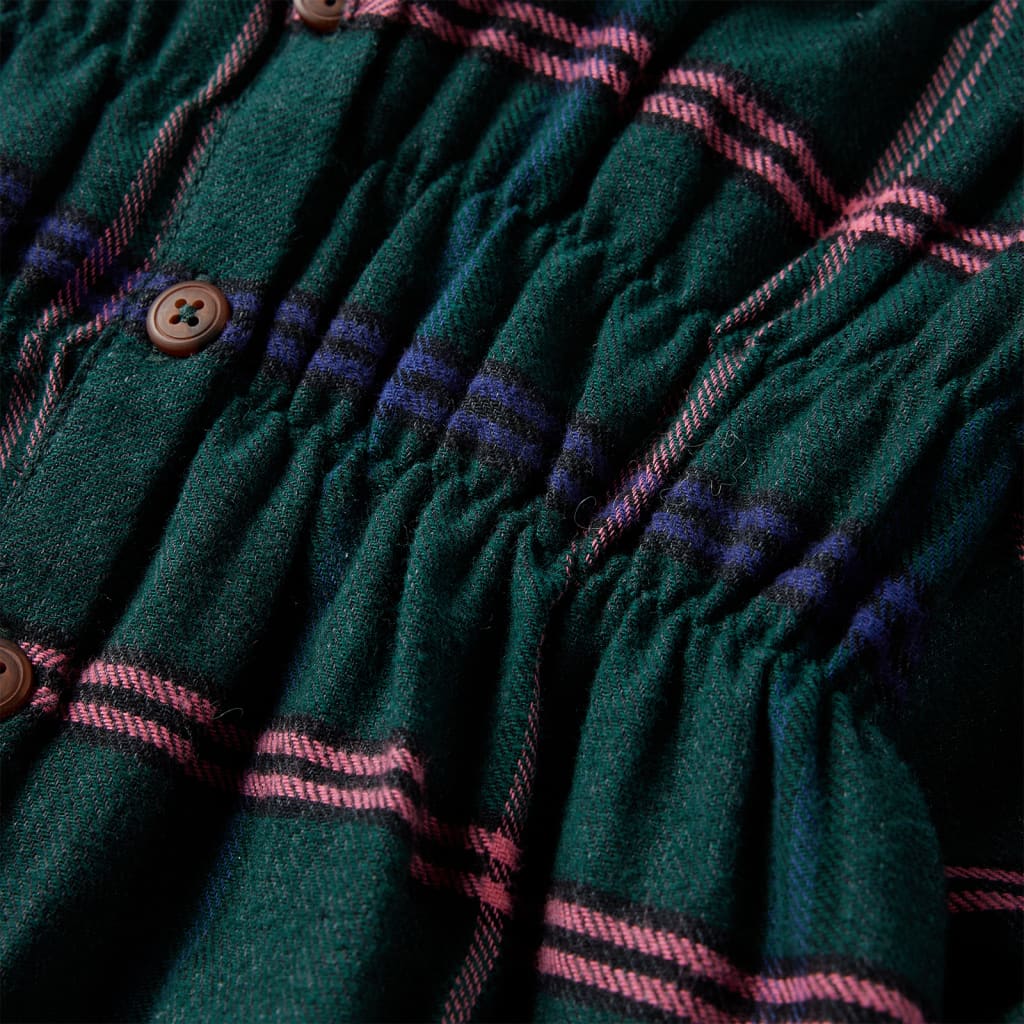 Vestido de criança com manga comprida e folhos verde-escuro 140