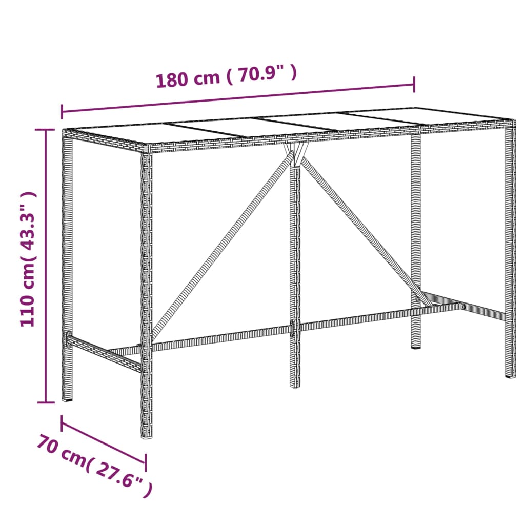 7 pcs conjunto de bar para jardim c/ almofadões vime PE preto