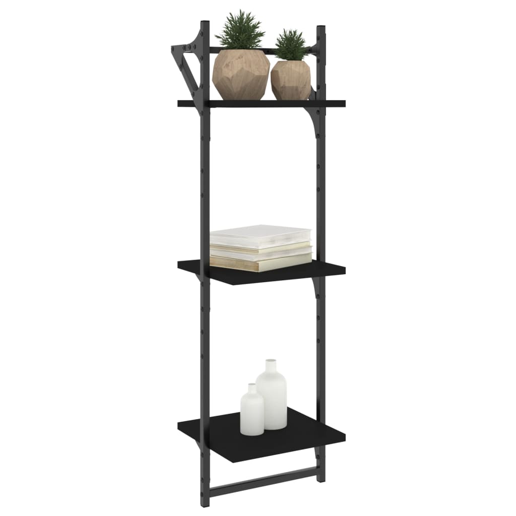 Estante 3 prateleiras parede c/ barras 2 pcs 30x25x100 cm preto