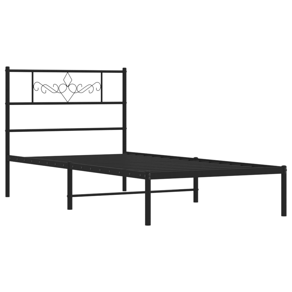 Estrutura de cama metal s/ colchão c/ cabeceira 75x190 cm preto