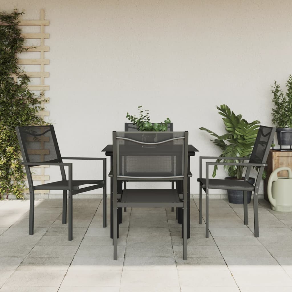 5 pcs conjunto de jantar para jardim aço e textilene preto