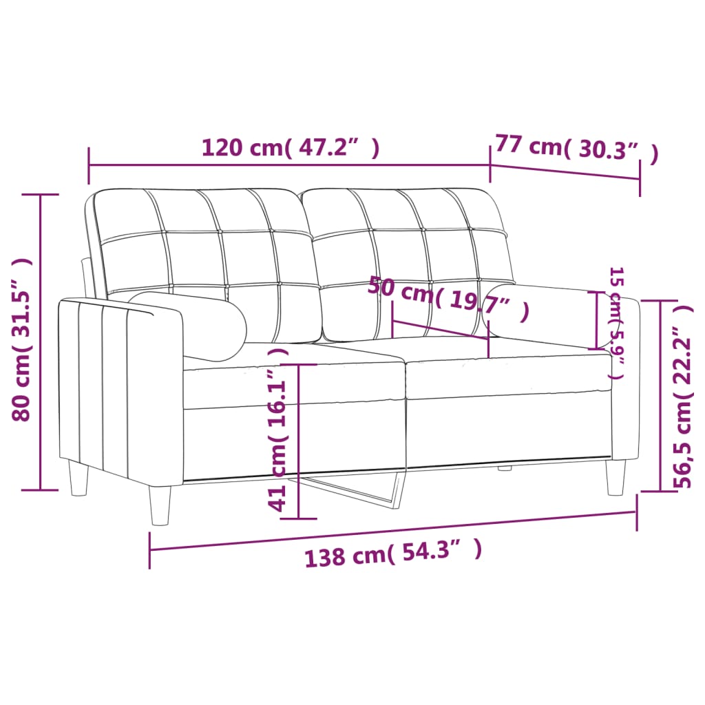 Sofá 2 lug. + almofadas decorativas 120cm tecido vermelho tinto