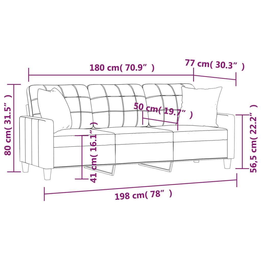 Sofá 3 lug. c/ almofadas decorativas 180 cm couro artif. cinza