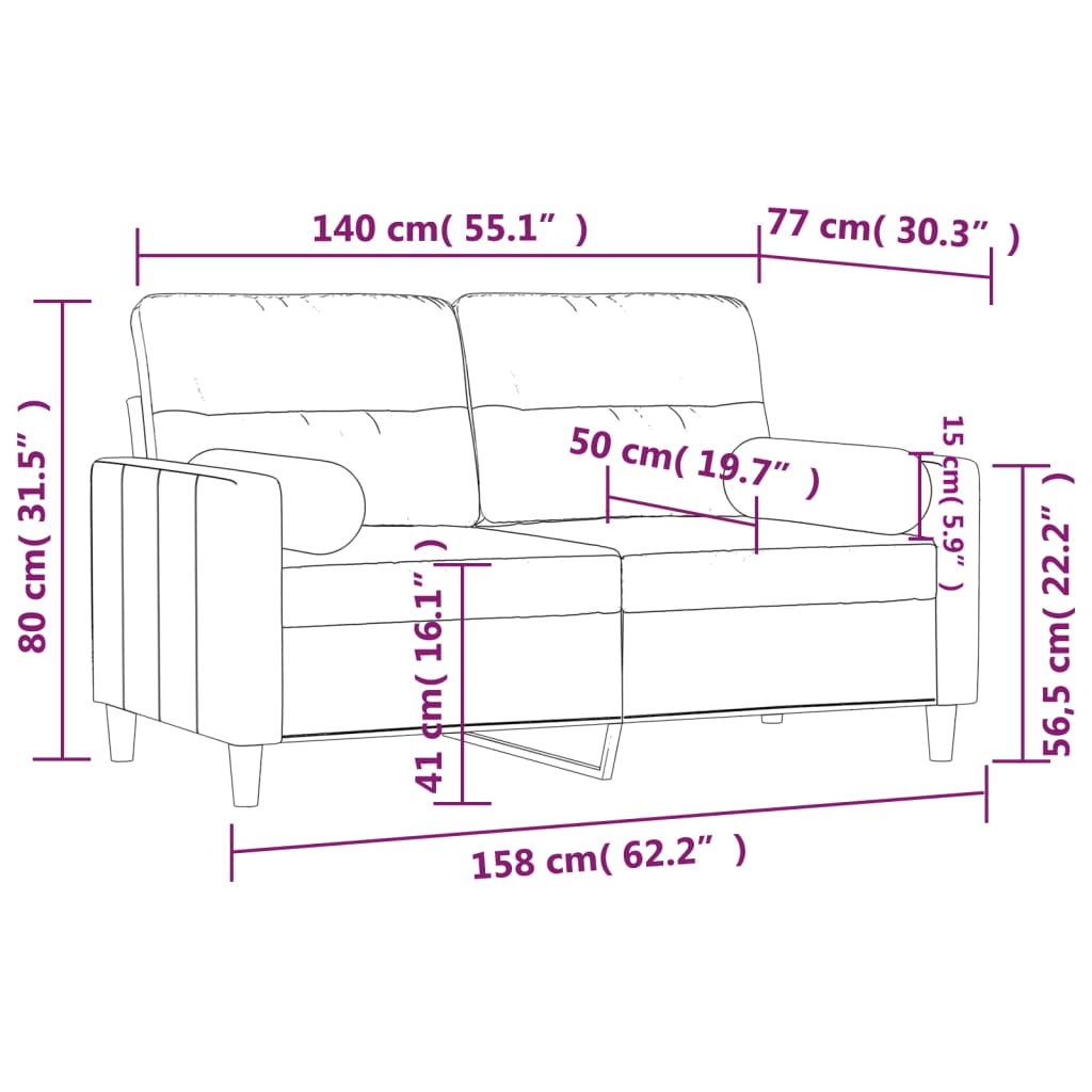 Sofá 2 lugares + almofadas decorativas 140 cm tecido cor creme
