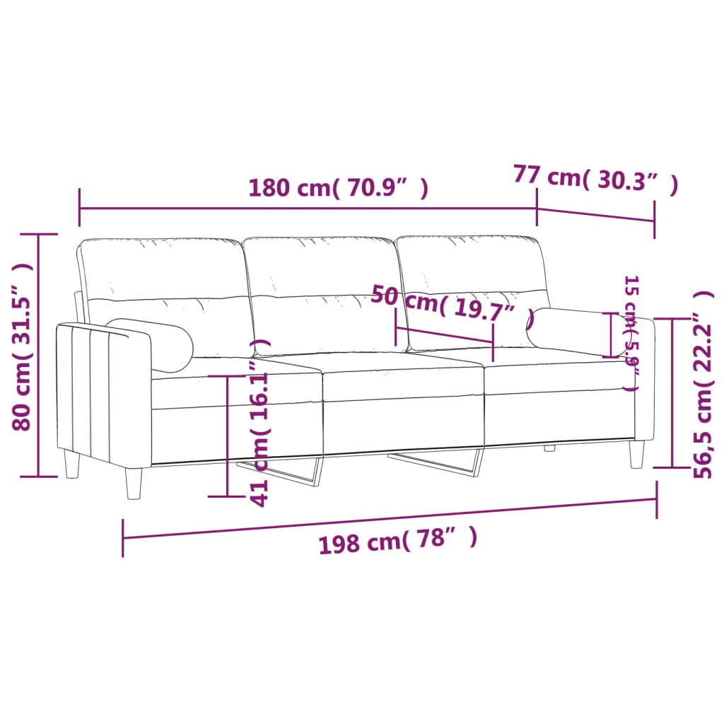 Sofá 3 lugares + almofadas decorativas 180cm tecido cinza-claro