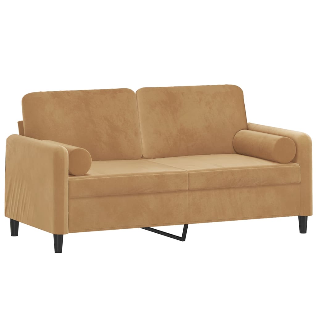Sofá 2 lugares c/ almofadas decorativas 140 cm veludo castanho