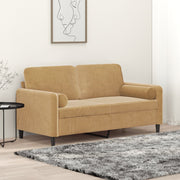 Sofá 2 lugares c/ almofadas decorativas 140 cm veludo castanho