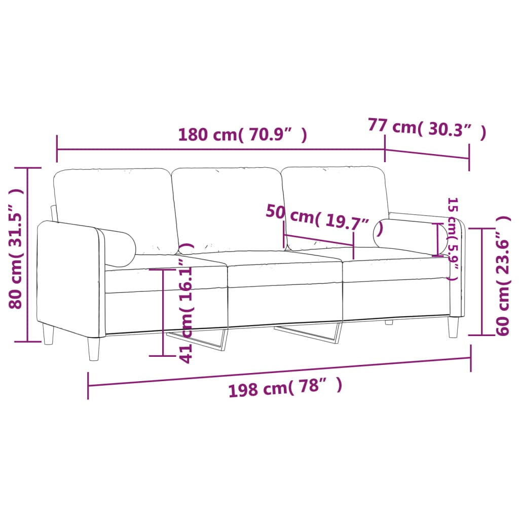 Sofá 3 lug. c/ almofadas decorativas 180 cm veludo verde-escuro