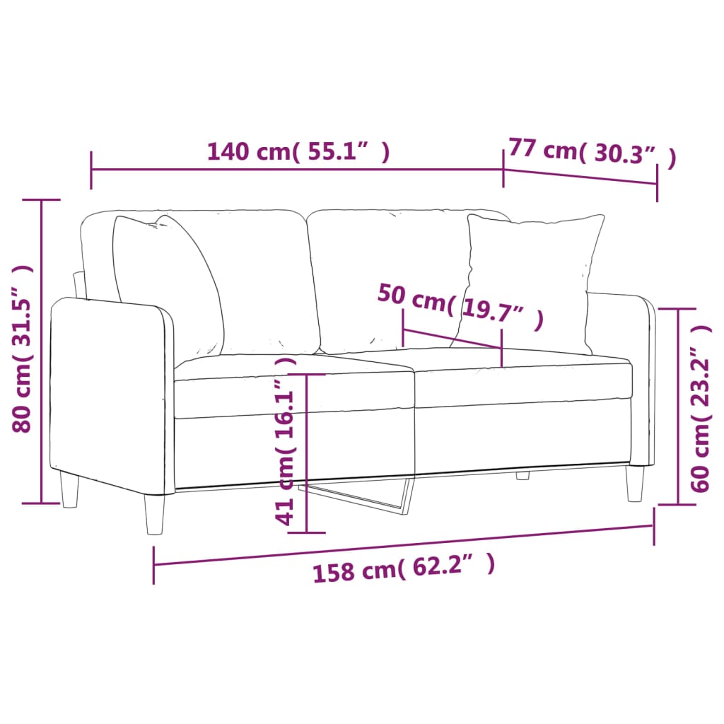 Sofá 2 lugares + almofadas decorativas 140cm tecido cinza-claro