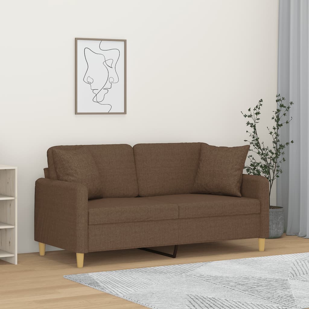Sofá 2 lugares + almofadas decorativas 140 cm tecido castanho