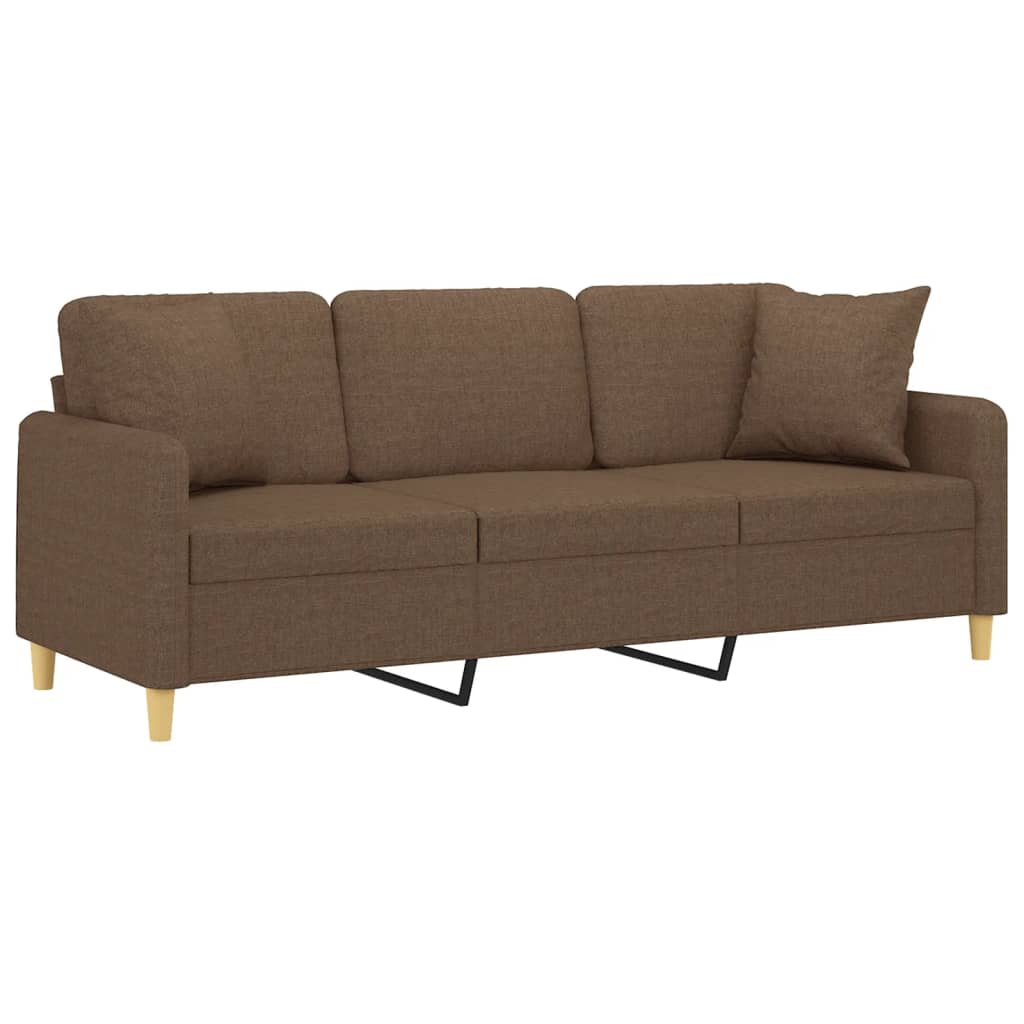 Sofá 3 lugares + almofadas decorativas 180 cm tecido castanho