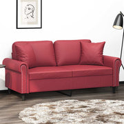 Sofá 2 lugares +almofadas 140cm couro artificial vermelho tinto