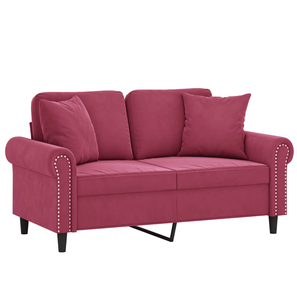 Sofá 2 lug. + almofadas decorativas 120cm veludo vermelho tinto