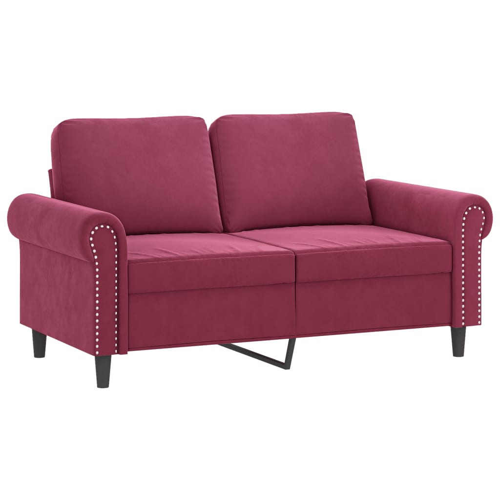 Sofá 2 lug. + almofadas decorativas 120cm veludo vermelho tinto