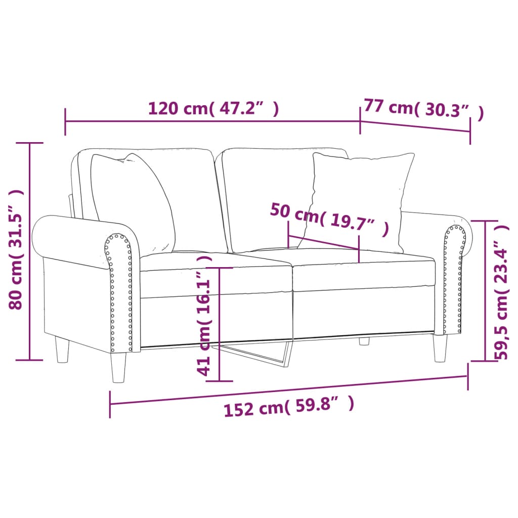 Sofá 2 lug. + almofadas decorativas 120cm veludo vermelho tinto