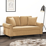 Sofá 2 lugares c/ almofadas decorativas 120 cm veludo castanho