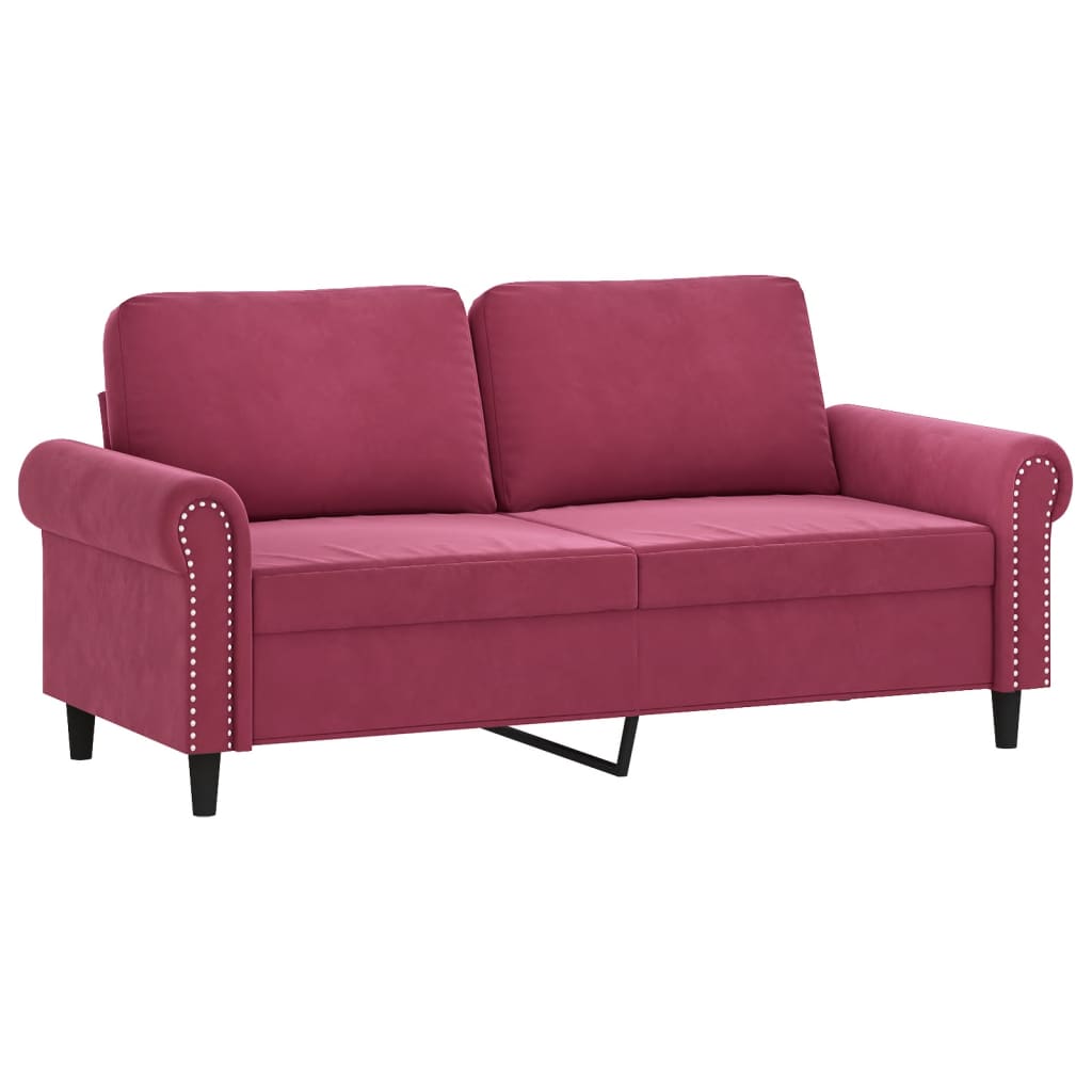 Sofá 2 lug. + almofadas decorativas 140cm veludo vermelho tinto