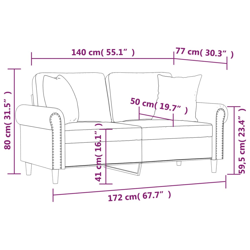 Sofá 2 lug. + almofadas decorativas 140cm veludo vermelho tinto