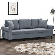 Sofá 3 lug. c/ almofadas decorativas 180 cm veludo cinza-escuro