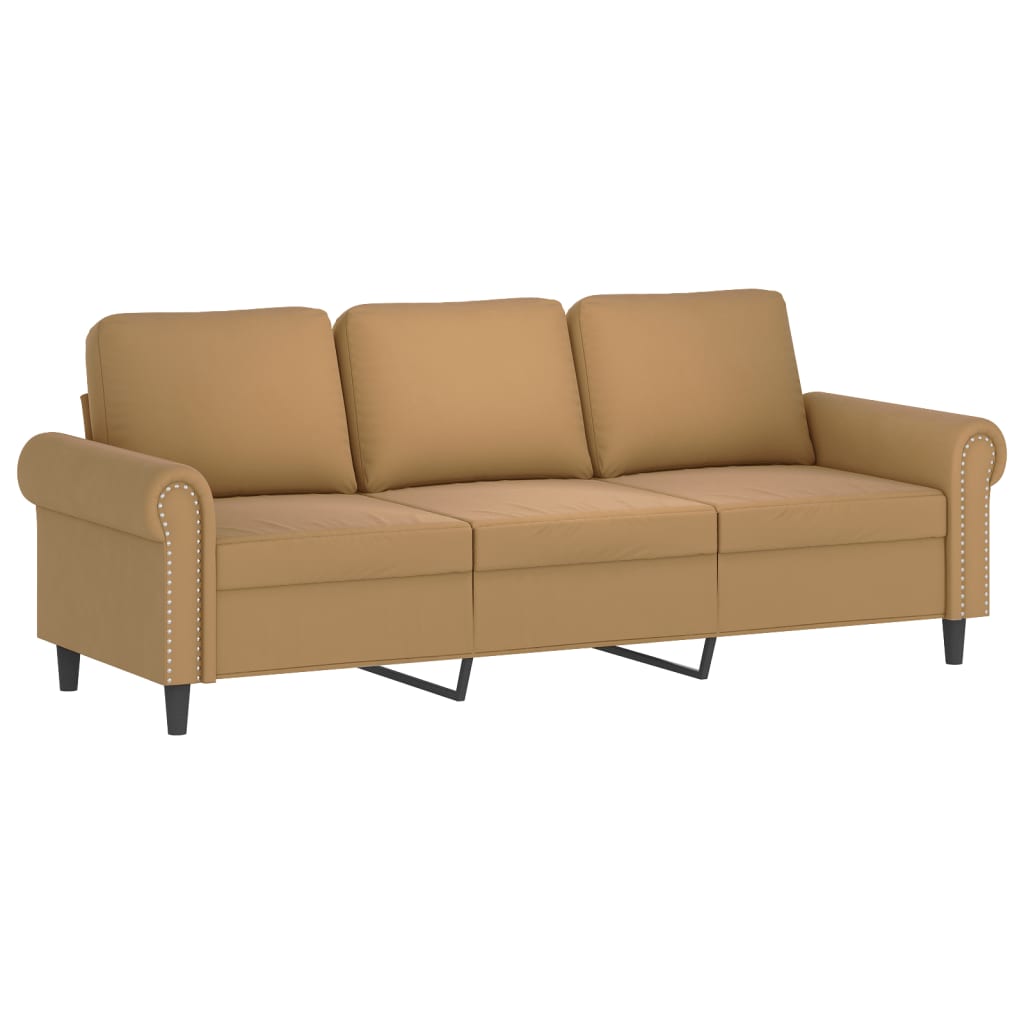 Sofá 3 lugares c/ almofadas decorativas 180 cm veludo castanho
