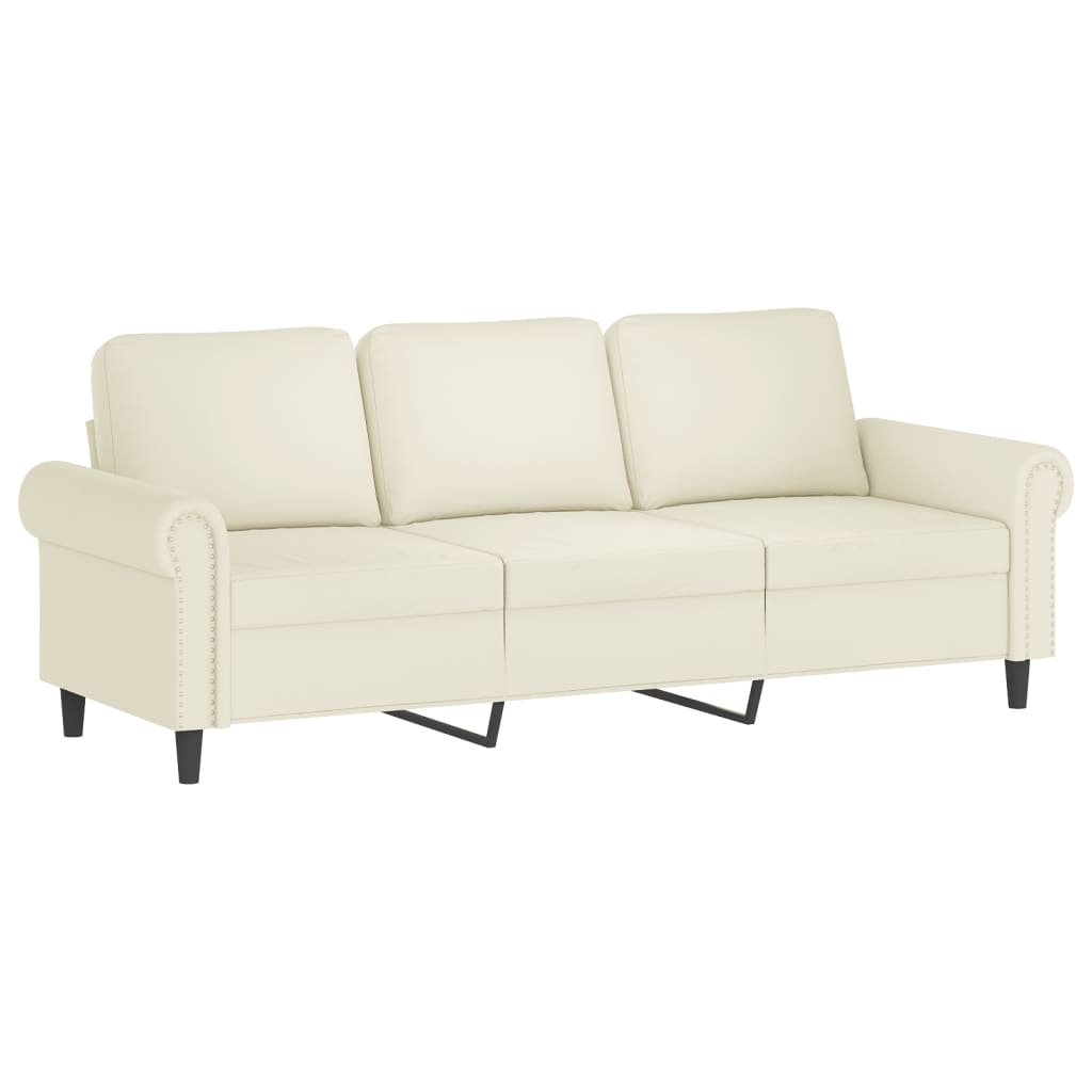 Sofá 3 lugares c/ almofadas decorativas 180 cm veludo creme