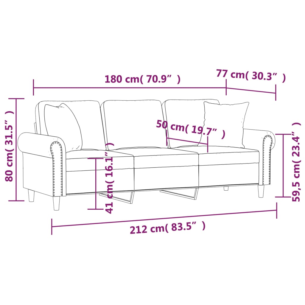 Sofá 3 lugares c/ almofadas decorativas 180 cm veludo creme